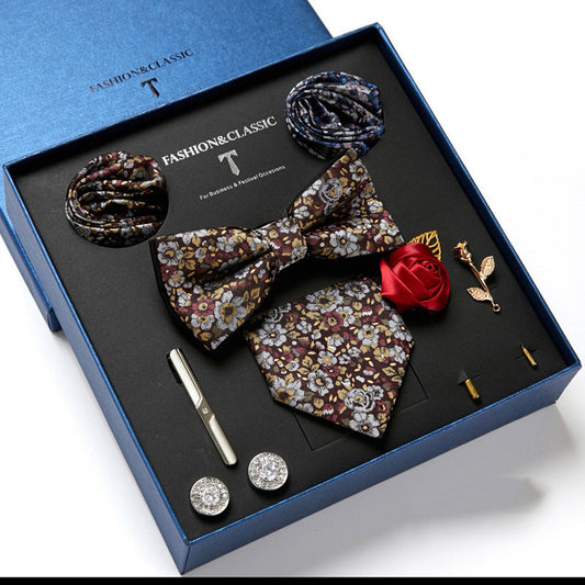Flag Village New Men's Gift Box Tie Fashion Business Striped Necktie Square Scarf Combination Set Gift Box Gift