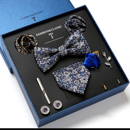 Flag Village New Men's Gift Box Tie Fashion Business Striped Necktie Square Scarf Combination Set Gift Box Gift