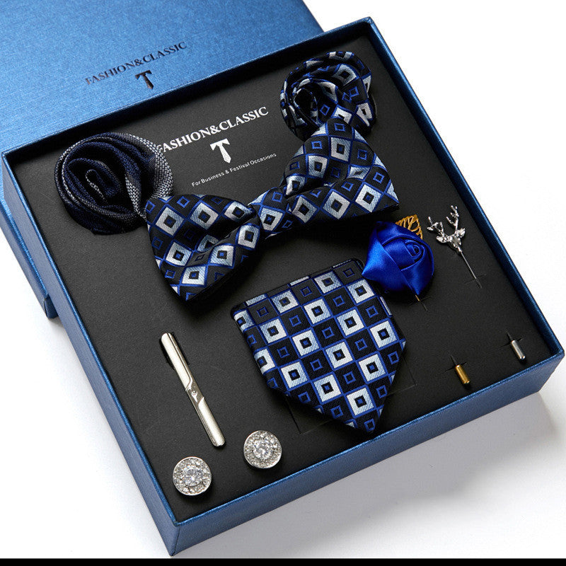 Flag Village New Men's Gift Box Tie Fashion Business Striped Necktie Square Scarf Combination Set Gift Box Gift