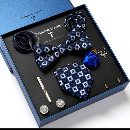 Flag Village New Men's Gift Box Tie Fashion Business Striped Necktie Square Scarf Combination Set Gift Box Gift