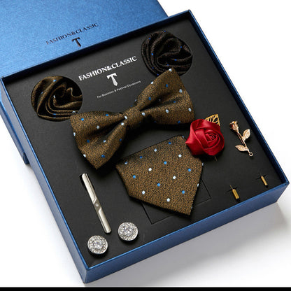 Flag Village New Men's Gift Box Tie Fashion Business Striped Necktie Square Scarf Combination Set Gift Box Gift
