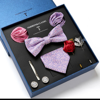 Flag Village New Men's Gift Box Tie Fashion Business Striped Necktie Square Scarf Combination Set Gift Box Gift