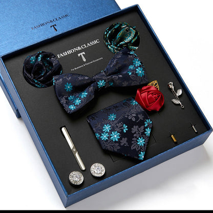 Flag Village New Men's Gift Box Tie Fashion Business Striped Necktie Square Scarf Combination Set Gift Box Gift