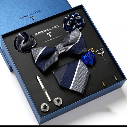 Flag Village New Men's Gift Box Tie Fashion Business Striped Necktie Square Scarf Combination Set Gift Box Gift