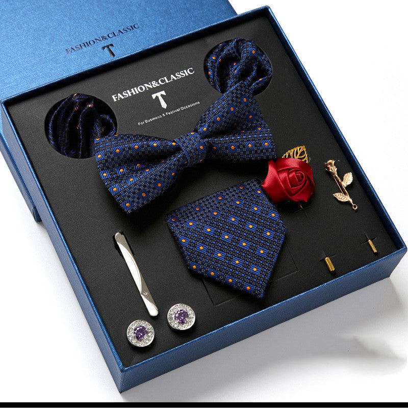 Flag Village New Men's Gift Box Tie Fashion Business Striped Necktie Square Scarf Combination Set Gift Box Gift