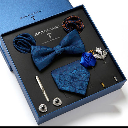 Flag Village New Men's Gift Box Tie Fashion Business Striped Necktie Square Scarf Combination Set Gift Box Gift