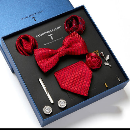 Flag Village New Men's Gift Box Tie Fashion Business Striped Necktie Square Scarf Combination Set Gift Box Gift