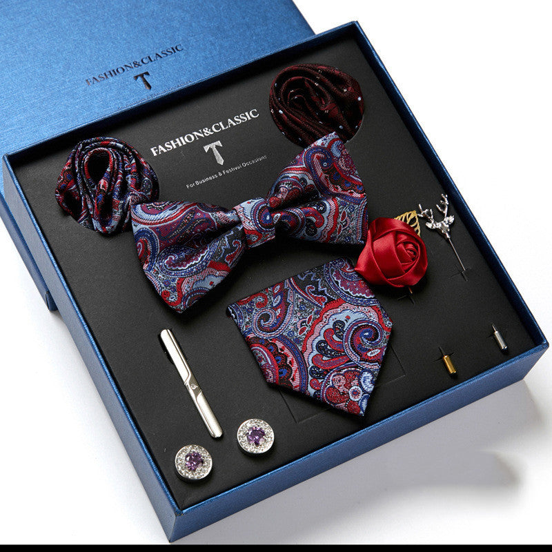Flag Village New Men's Gift Box Tie Fashion Business Striped Necktie Square Scarf Combination Set Gift Box Gift