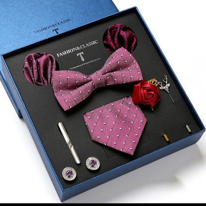Flag Village New Men's Gift Box Tie Fashion Business Striped Necktie Square Scarf Combination Set Gift Box Gift