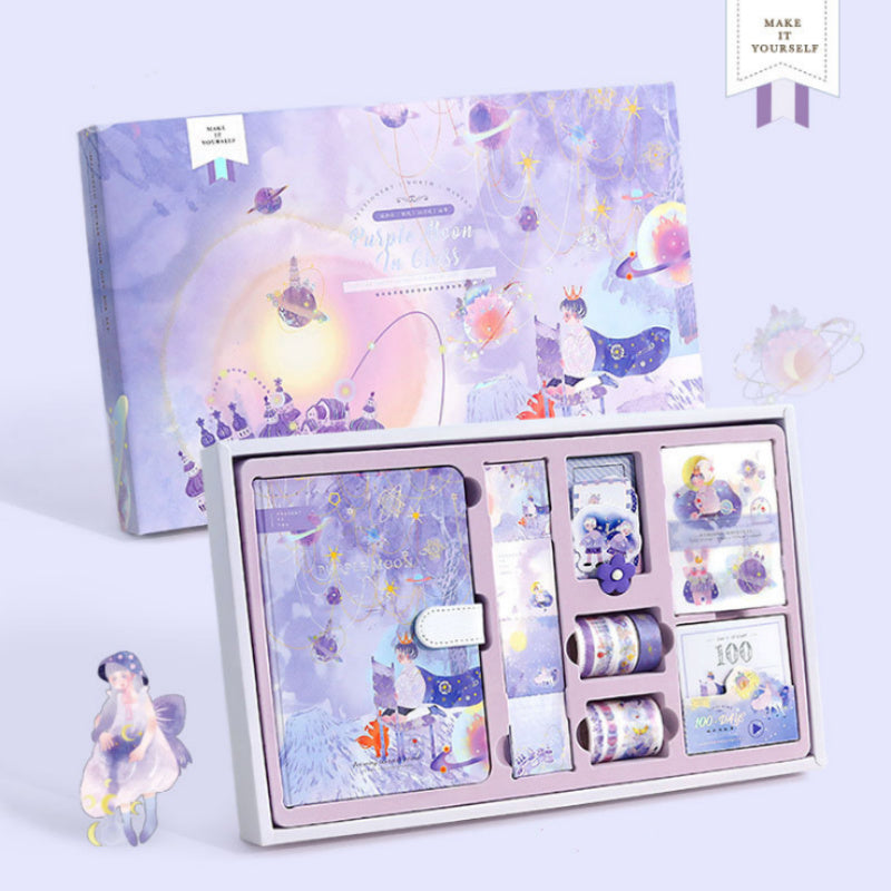 Flag Village Fairy Tale Notebook With Stickers Tape Hand Book Set Gift Box Purple