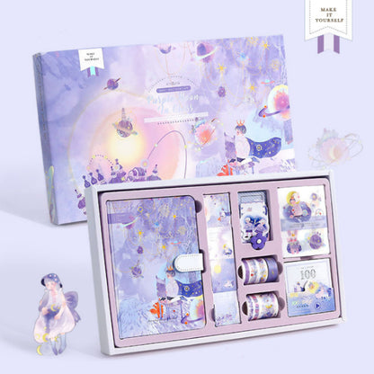 Flag Village Fairy Tale Notebook With Stickers Tape Hand Book Set Gift Box Purple