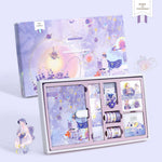 Flag Village Fairy Tale Notebook With Stickers Tape Hand Book Set Gift Box Purple