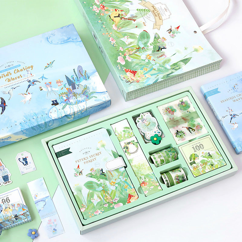 Flag Village Fairy Tale Notebook With Stickers Tape Hand Book Set Gift Box Purple