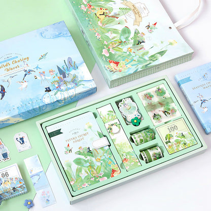 Flag Village Fairy Tale Notebook With Stickers Tape Hand Book Set Gift Box Purple