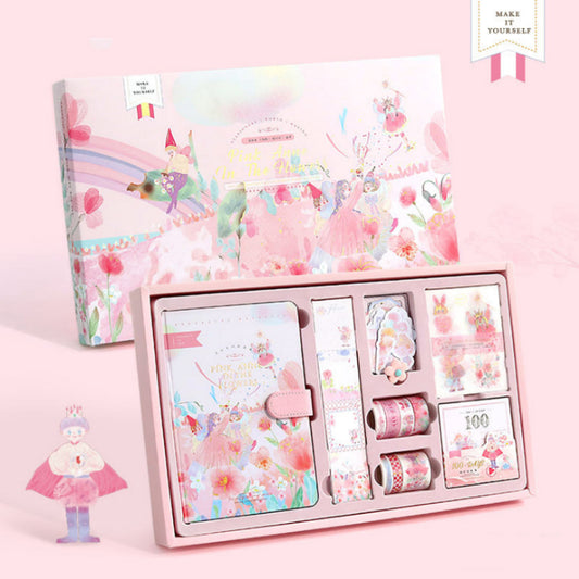 Flag Village Fairy Tale Notebook With Stickers Tape Hand Book Set Gift Box Purple