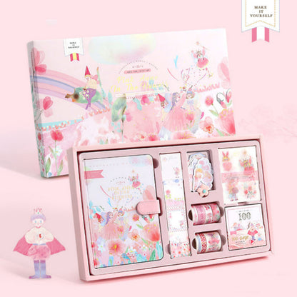 Flag Village Fairy Tale Notebook With Stickers Tape Hand Book Set Gift Box Purple