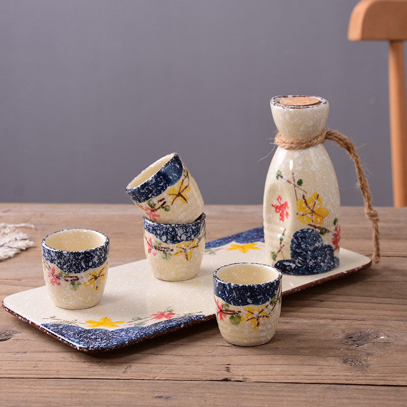 Flag Village Japanese Retro Sake Wine Warmer Gift Box Set Hot Wine Shochu Pot Ceramic Wine Cup White Wine Household Wine Glass