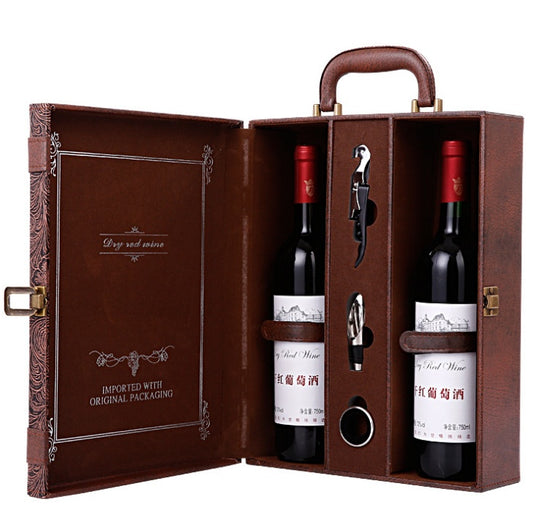 Flag Village Creative Wine Box Leather Gift Box Handmade Home Kitchen Bar Accessories Decor Lafite Wine Holder Wine Packaging Box Friend Gift