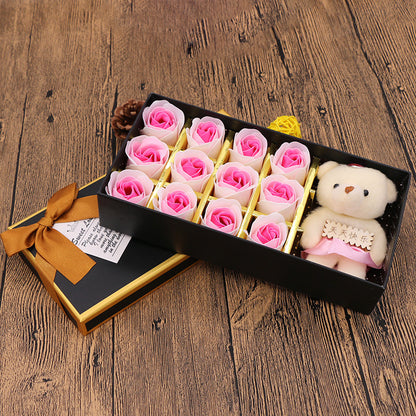 Flag Village Valentine's Day Gift Box Soap Flower Tanabata Festival Creative Gift Eternal Flower 12 Bear Rose Soap Flower