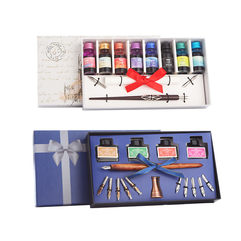 Flag Village Pen and Ink Gift Box Wooden Dip Pen Set