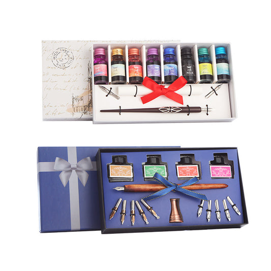 Flag Village Pen and Ink Gift Box Wooden Dip Pen Set