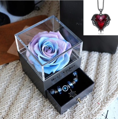 Flag Village Valentines Day Gift Women Rose Jewelry Box Dried Flower Real Flowers Eternal Roses In Box