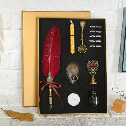 Flag Village European Retro Creative Feather Dip Pen Gift Box Set
