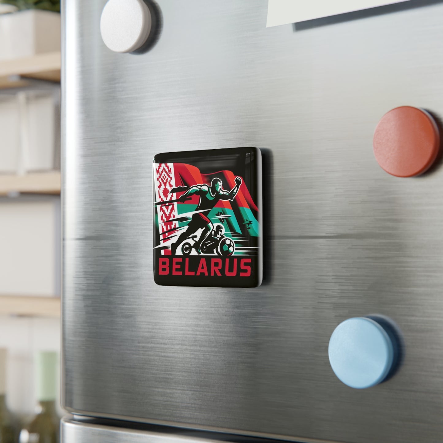 Flag Village Belarus Flag Sporting Porcelain Magnet, Square BLR0005