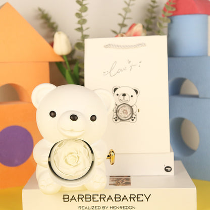 Flag Village Eternal Rose Teddy Bear Gifts Box With Necklace Rotate Rose Jewelry Box Valentine Wedding Storage Gift Case For Women Girlfriend