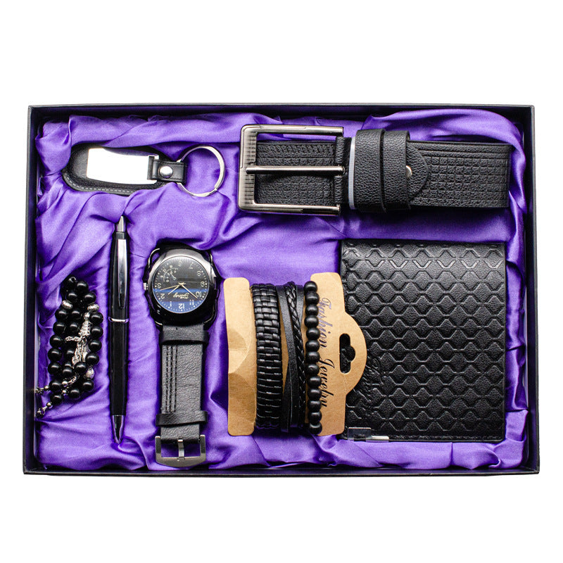 Flag Village Seven-piece Watch Wallet Belt Bracelet Keychain Beads Pen Sleeve Box Men's Gift Set