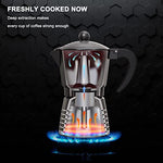 Flag Village Stovetop Espresso Maker 6 Cup 300ml, Aluminum Moka Pot Gift Set, Italian Cuban Greca Coffee, Easy To Use & Clean - Set Including 2 Cups, Spoon, Black, Perfect Gifts For Coffee Lovers