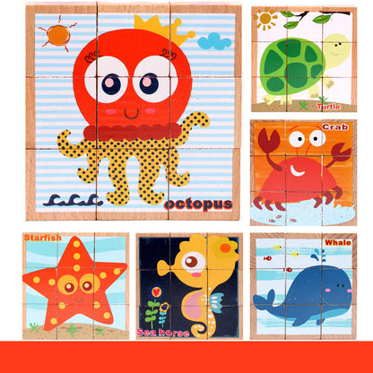 Flag Village High-grade Six-face Picture Wooden Jigsaw 3D Puzzle Toys Children's Early Educational Toy Cube Jigsaw Puzzle Baby Kids Gifts