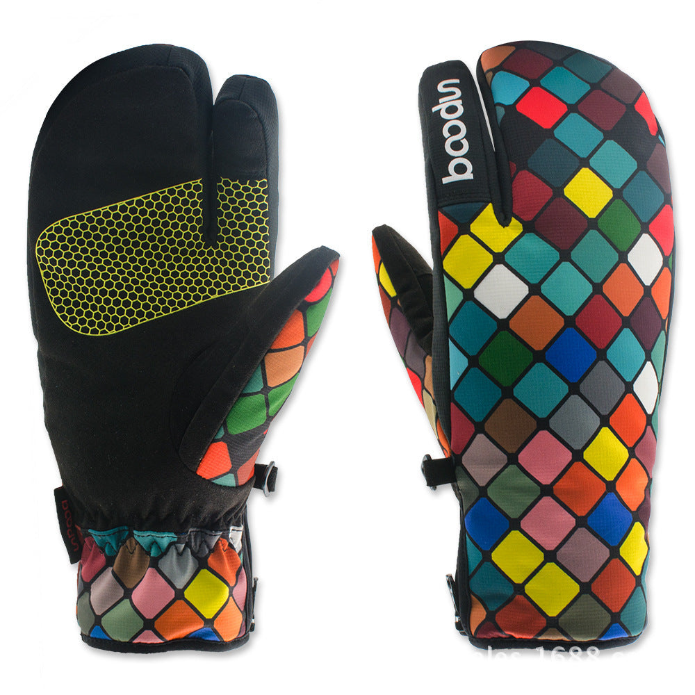 Flag Village Ski gloves outdoor three-finger warm gloves