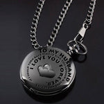 Flag Village retro black fashion silver smooth steampunk quartz pocket watch stainless steel chain necklace 30 cm for men for women with gift box