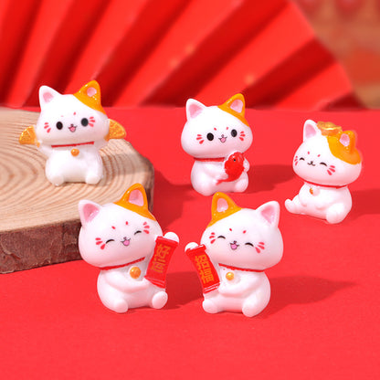 Flag Village Micro Landscape Ornaments Cute Lucky Cat Resin Crafts Car Center Console Decoration Home Decoration Gifts