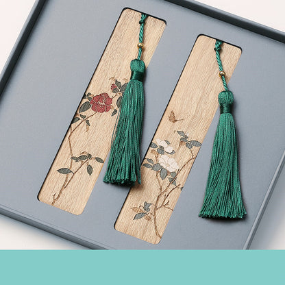 Flag Village Classical Chinese Style Creative Girl Mahogany Bookmark Set Gift Box