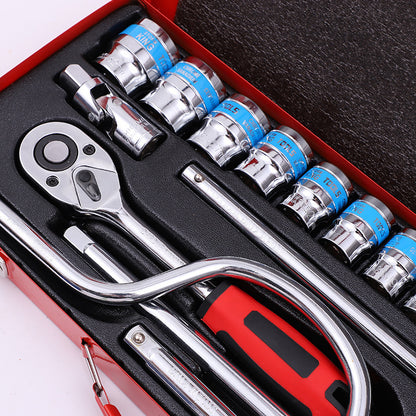Flag Village Auto Tools 24-piece Curved Bow Car Repair Wrench Combination Suit Mechanical Household Sleeve Hardware Kits Suit