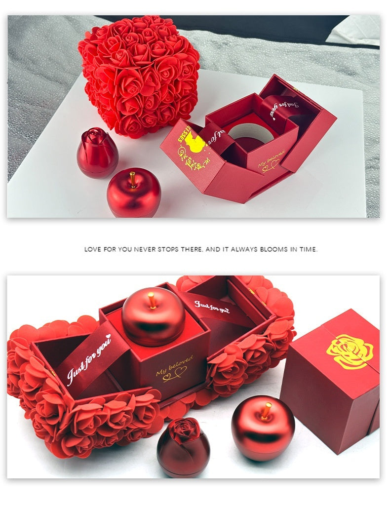 Flag Village Valentines Day Gift Soap Rose Gift Box Crystal Pendant Necklace Eternal Flower Jewelry Box Set Wedding Birthday Gift For Girlfriend