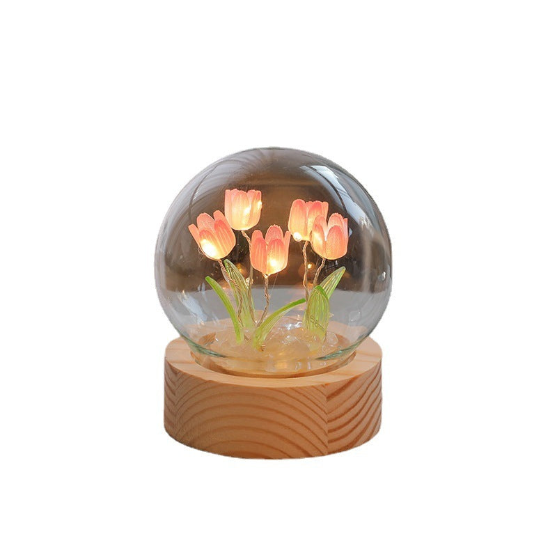 Flag Village Artificial Tulip Flower Night Light Ornaments Handmade DIY Bedside Lamp LED Night Lamp Bedroom Decor Birthday Gifts Table Lamp