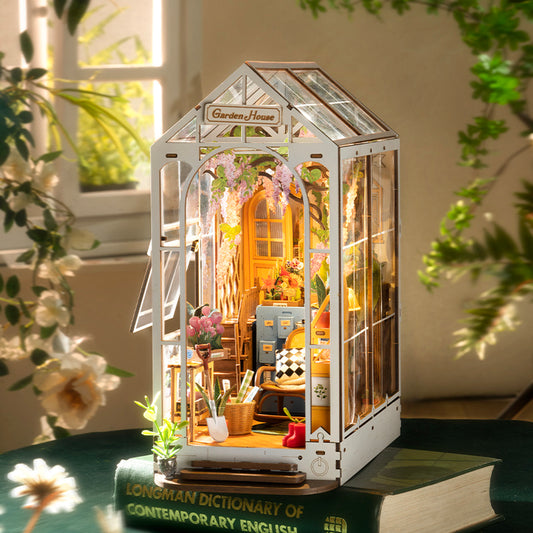 Flag Village Robotime Rolife Garden House Book Nook Kit Book Shelf Insert Easy Assemble Toys Gifts For Kids Women Girls Home Decoration TGB06