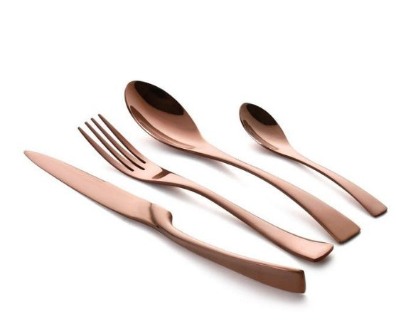 Flag Village 4PCS Set Black Stainless Steel Cutlery Korean Dinnerware Set Gifts Mirror Polishing Silverware Sets Scoop Knife and Fork Sets