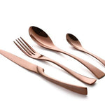 Flag Village 4PCS Set Black Stainless Steel Cutlery Korean Dinnerware Set Gifts Mirror Polishing Silverware Sets Scoop Knife and Fork Sets