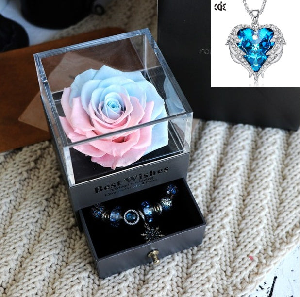 Flag Village Valentines Day Gift Women Rose Jewelry Box Dried Flower Real Flowers Eternal Roses In Box