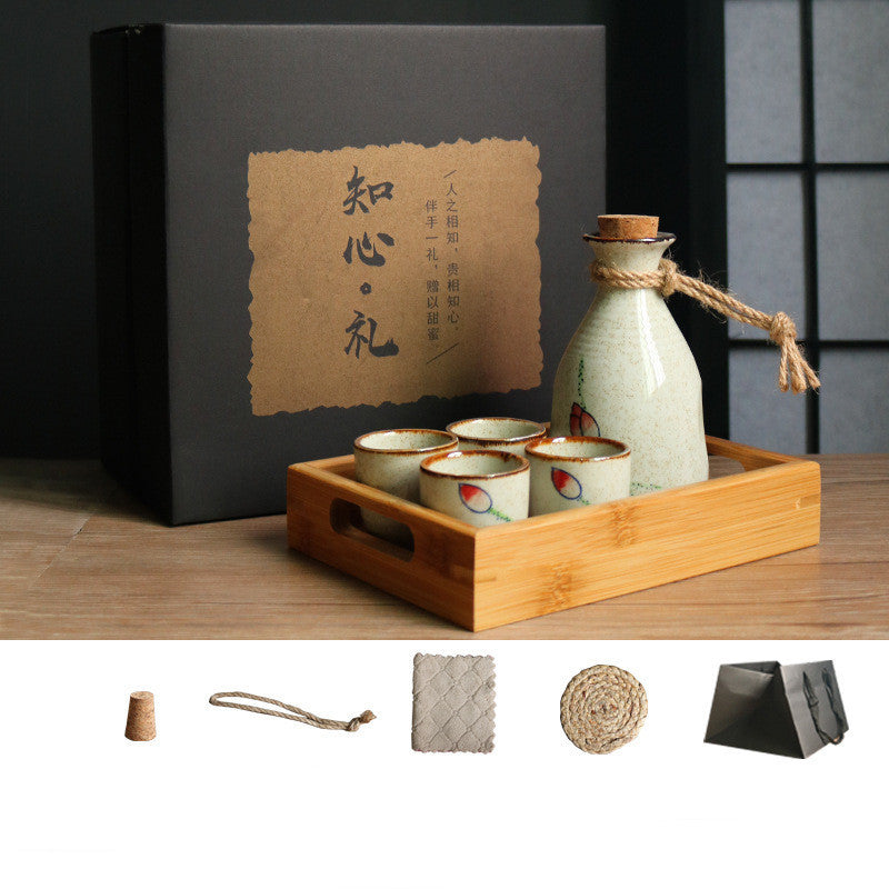 Flag Village Japanese Retro Sake Wine Warmer Gift Box Set Hot Wine Shochu Pot Ceramic Wine Cup White Wine Household Wine Glass