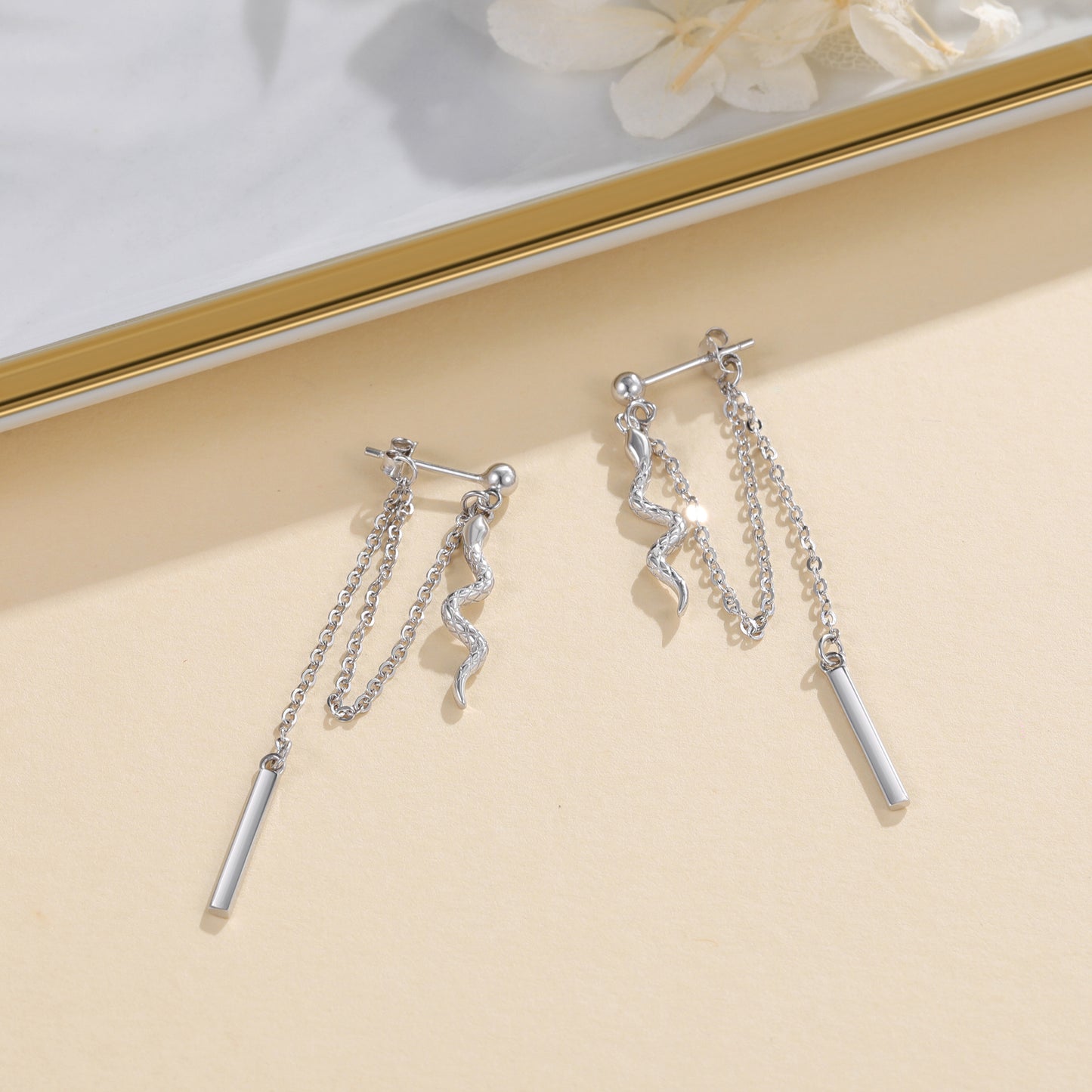 Flag Village Sterling Silver Chain Earrings with Snake Dangle As Birthday Gifts For Women and Girls