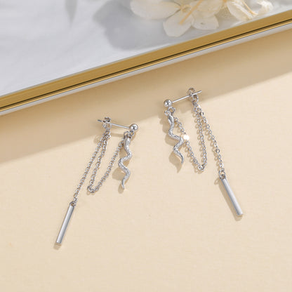 Flag Village Sterling Silver Chain Earrings with Snake Dangle As Birthday Gifts For Women and Girls