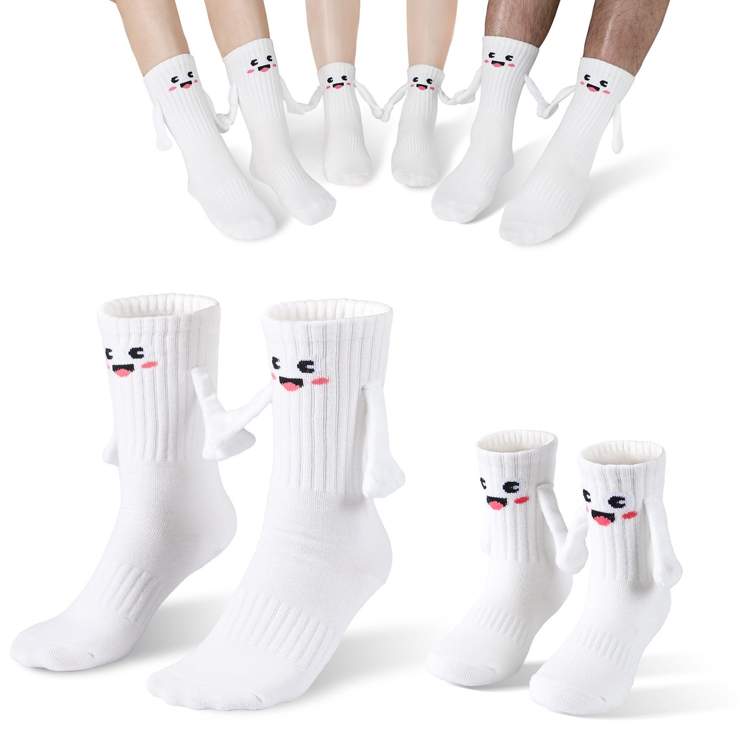 Flag Village 2Pairs Kids  Mom Dad Hand In Hand Smile Sock  Family Magnetic Hand Holding Socks,  Birthday Funny Gag Crazy Sock Day Gifts Mom Dad Child