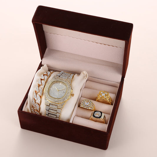 Flag Village Send Father Diamond-set Calendar Disc Watch Bracelet Ring Fashion Temperament Set Gift Box