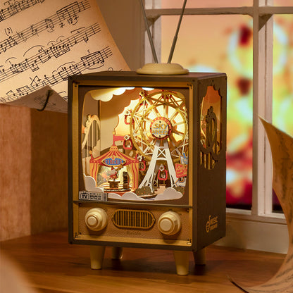 Flag Village Rolife AMT01 Sunset Carnival Wooden DIY Music Box With LED Puzzle Dollhouse Gift