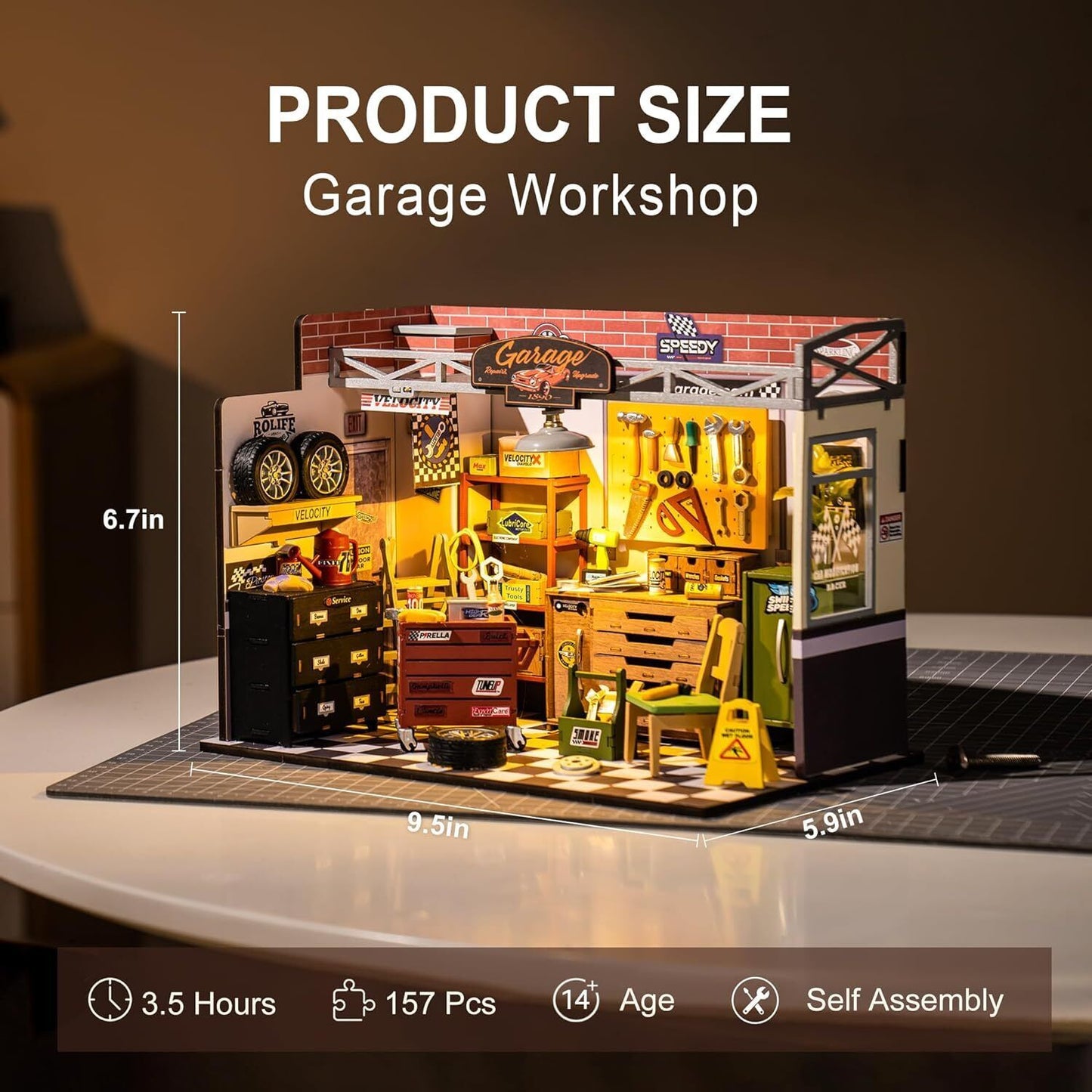Flag Village Robotime Rolife Dollhouse Miniature House Kit DIY Mini Garage Workshop LED Light Decorative Wooden Craft Gifts For Children